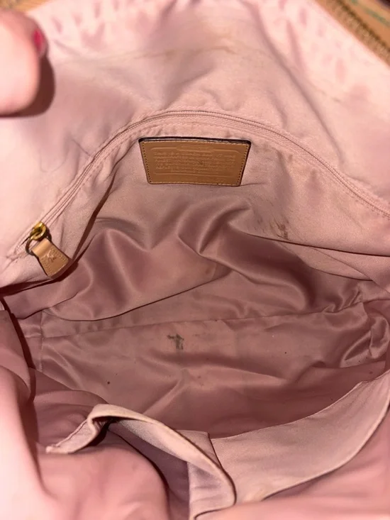 Coach Colette Tan Leather Shoulder Bag with Patent Center Stripe & Gold Hardware - Picture 8 of 12